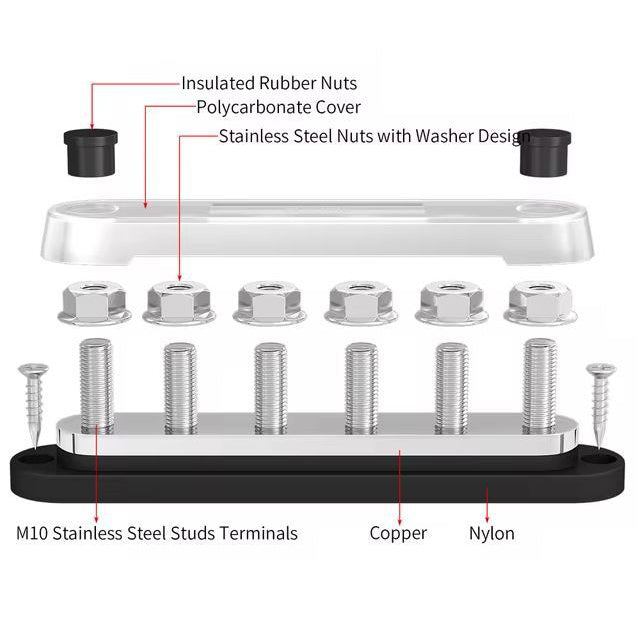 バスバー ２個セット 各6端子 300A 48VDC／300VAC ネジサイズM10