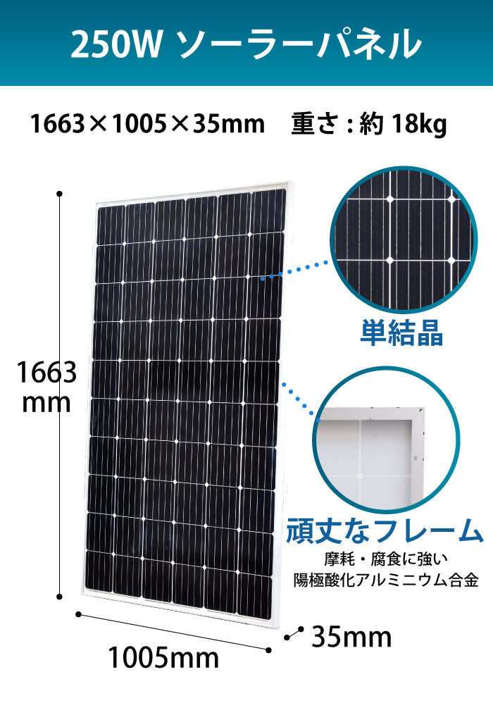 【JP-AC太陽光パネル型式登録】ソーラーパネル　単結晶　250W